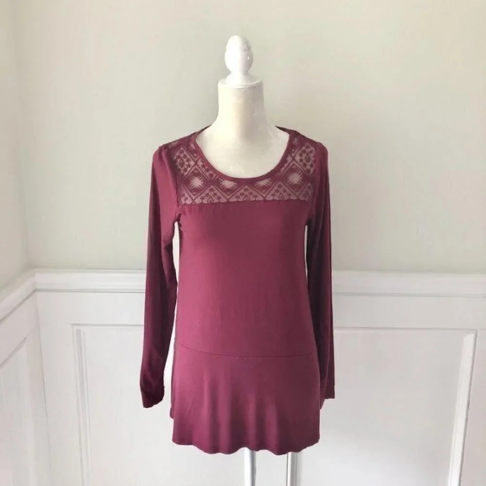Cable & Gauge Maroon Lace Yoke Tunic Mini Dress M
